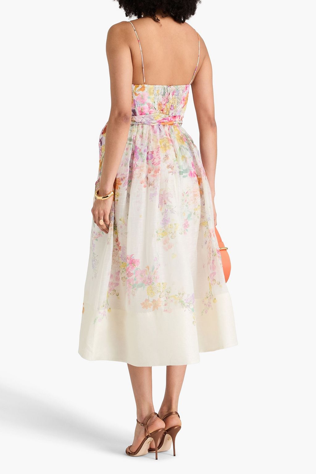 ZIMMERMANN Belted floral-print linen and silk-blend midi dress