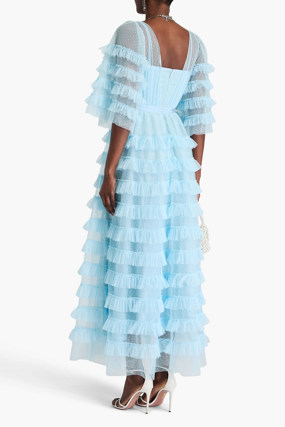 Huishan Zhang Marybell Tiered Point D'esprit Gown In Light Blue