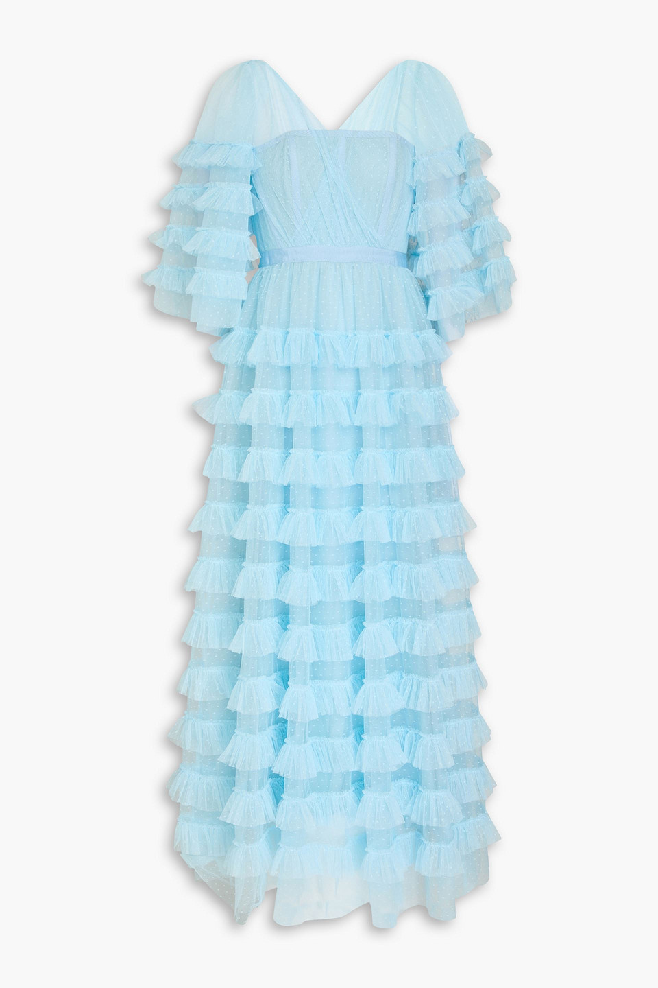 Huishan Zhang Marybell Tiered Point D'esprit Gown In Light Blue