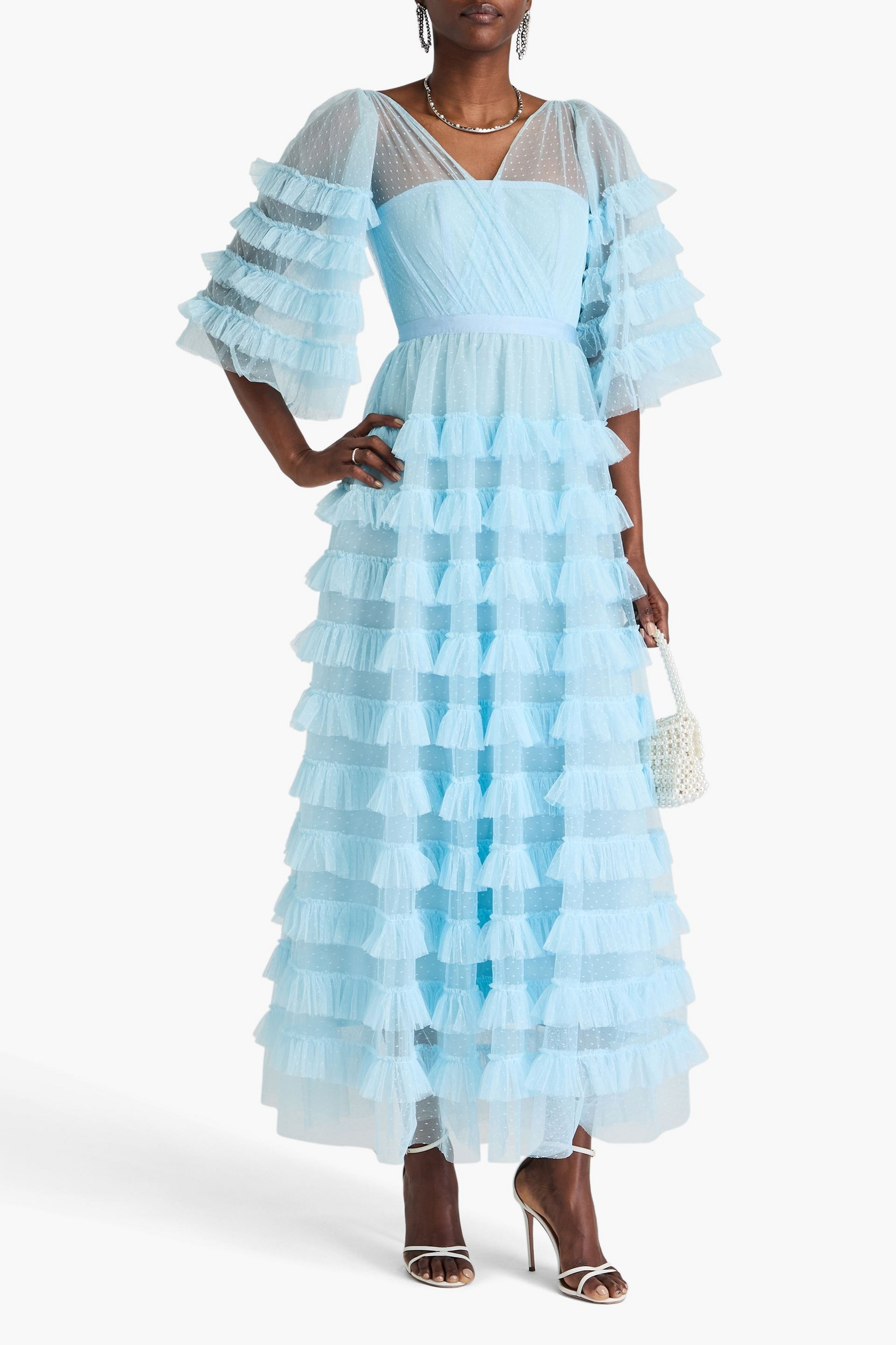 Huishan Zhang Marybell tiered point d'esprit gown