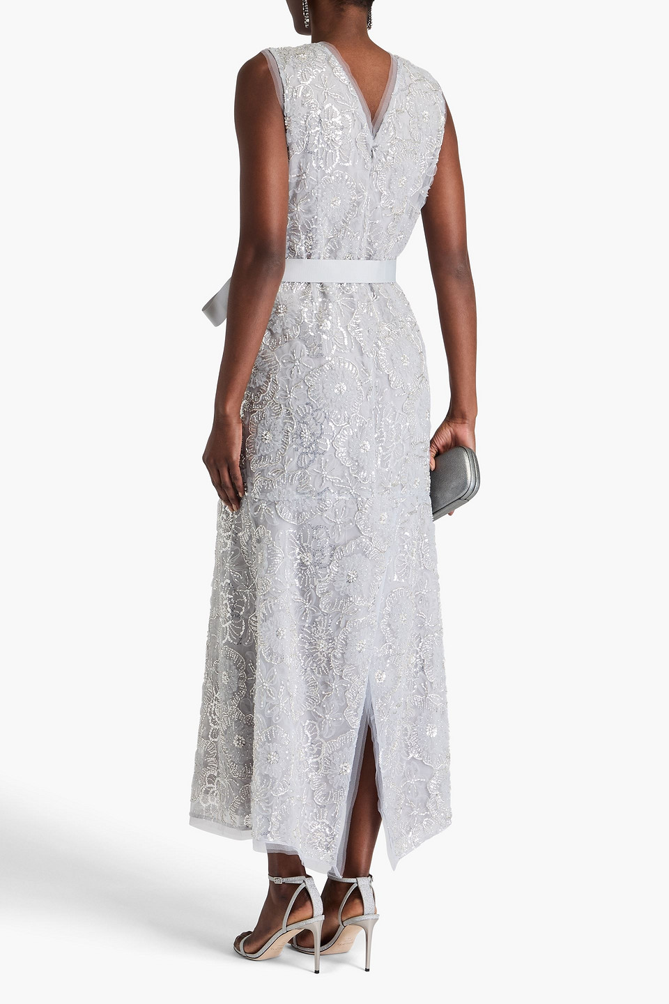 Huishan Zhang Esma Embellished Tulle Maxi Dress In Grau