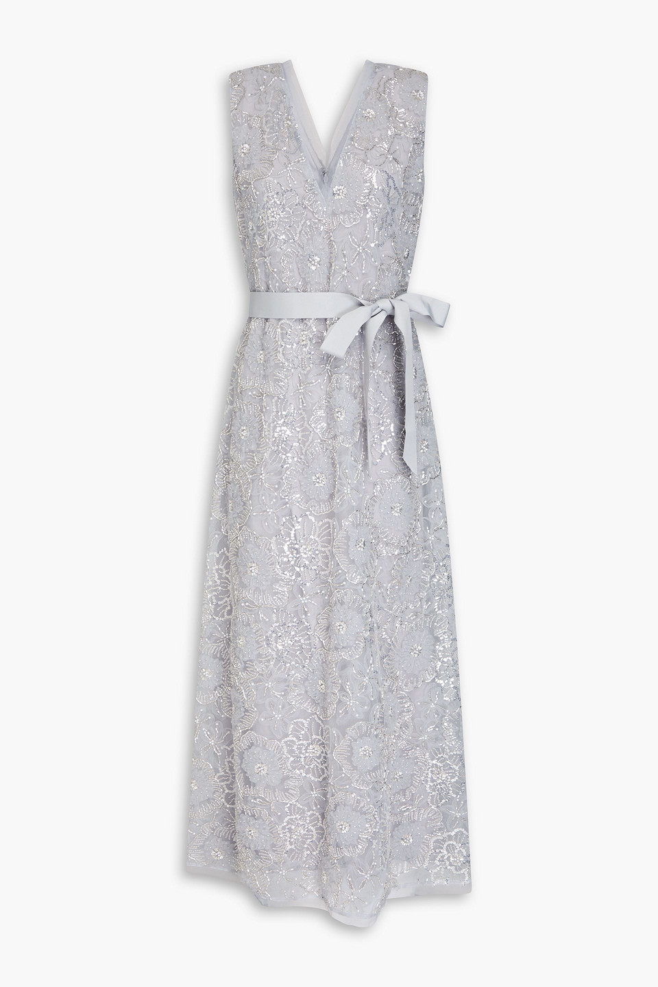 Huishan Zhang Esma Embellished Tulle Maxi Dress In Grau