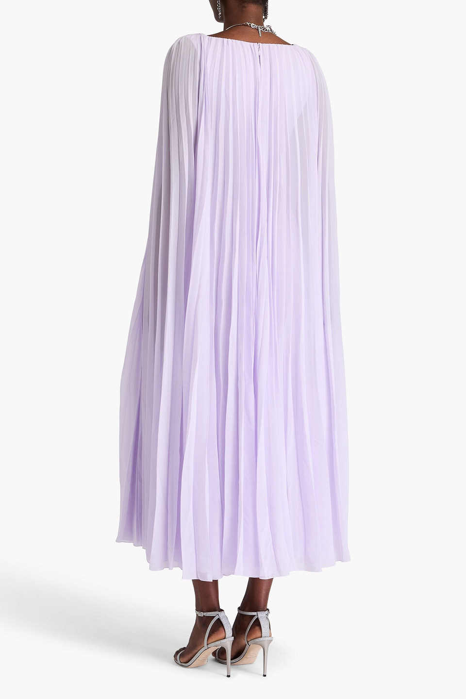 Huishan Zhang Beryl Cape-effect Pleated Georgette Midi Dress In Lilac