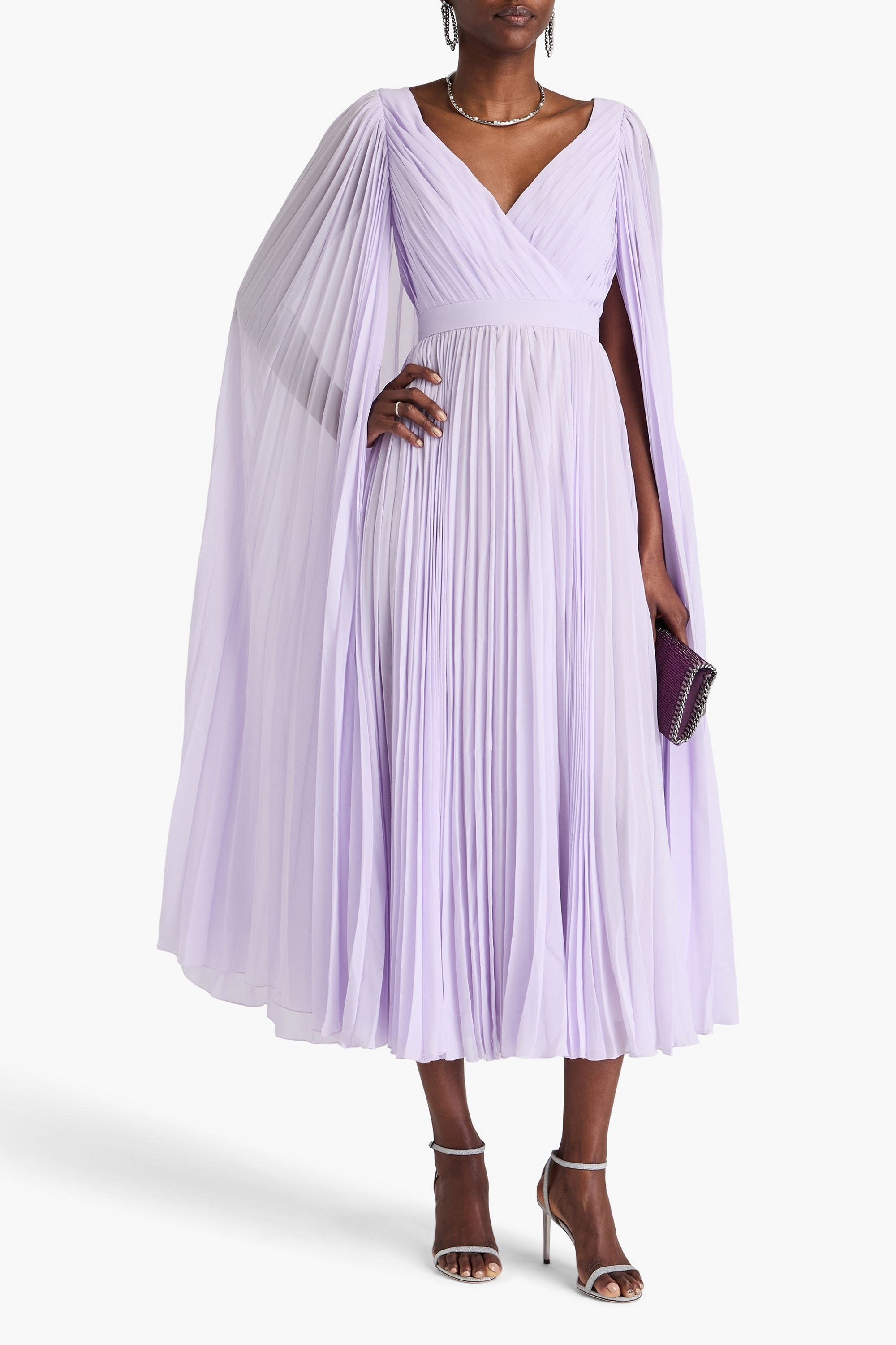 Huishan Zhang Beryl cape-effect pleated georgette midi dress