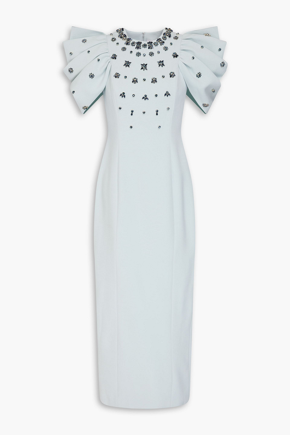 Huishan Zhang Damia Crystal Draped Short-sleeve Gown In Sky Blue