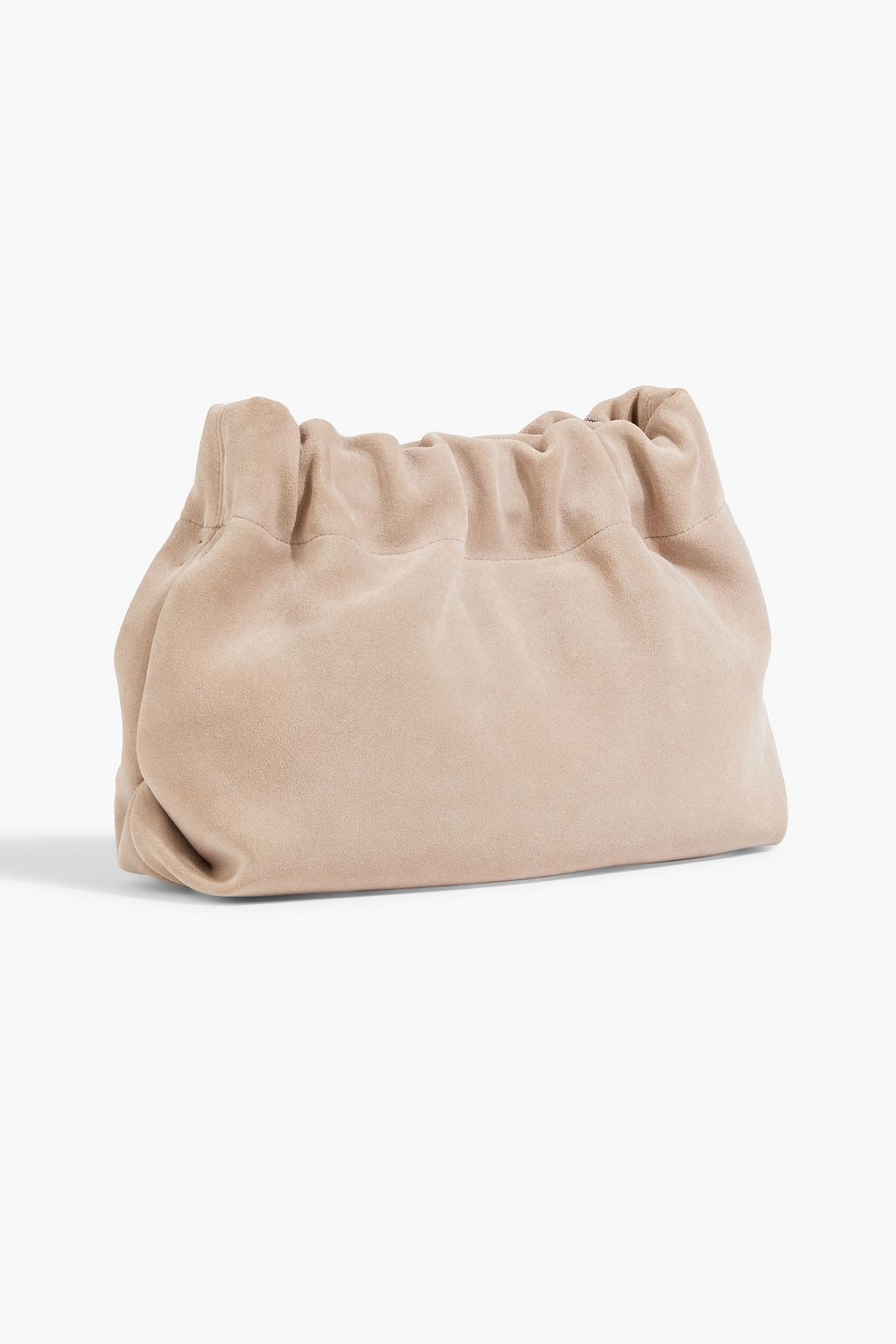 BRUNELLO CUCINELLI Bead-embellished gathered suede cross-body bag