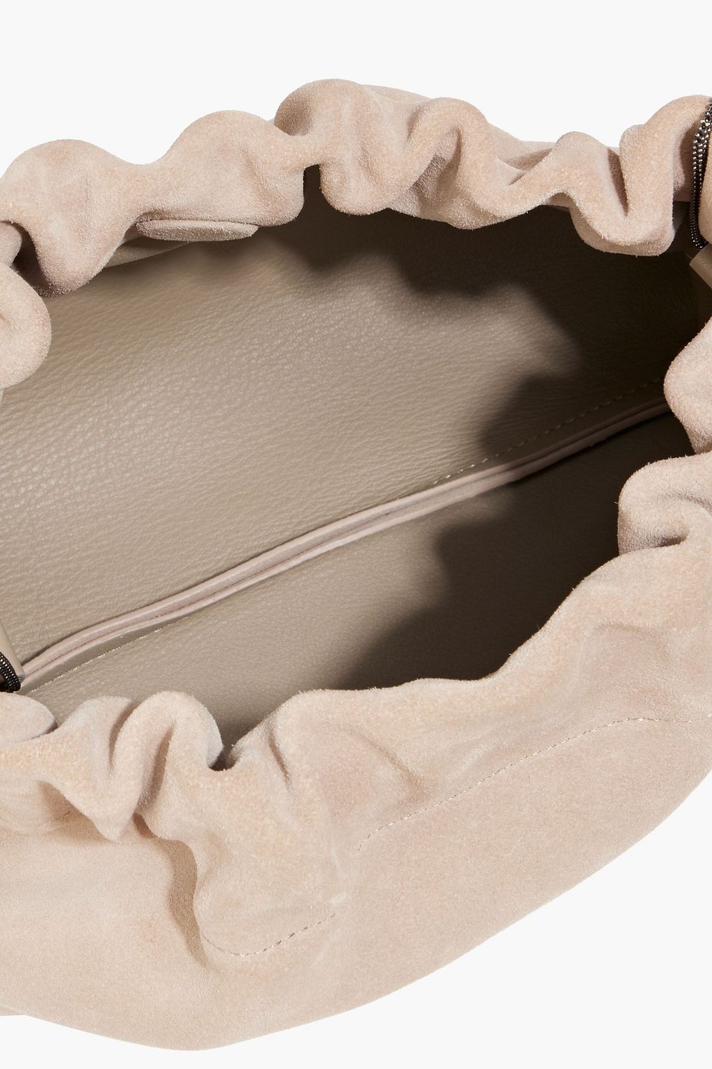 BRUNELLO CUCINELLI Bead-embellished gathered suede cross-body bag