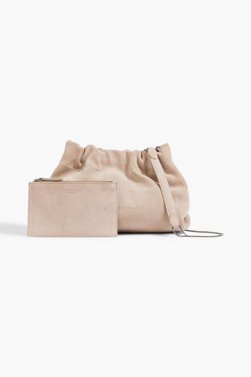 BRUNELLO CUCINELLI Bead-embellished gathered suede cross-body bag