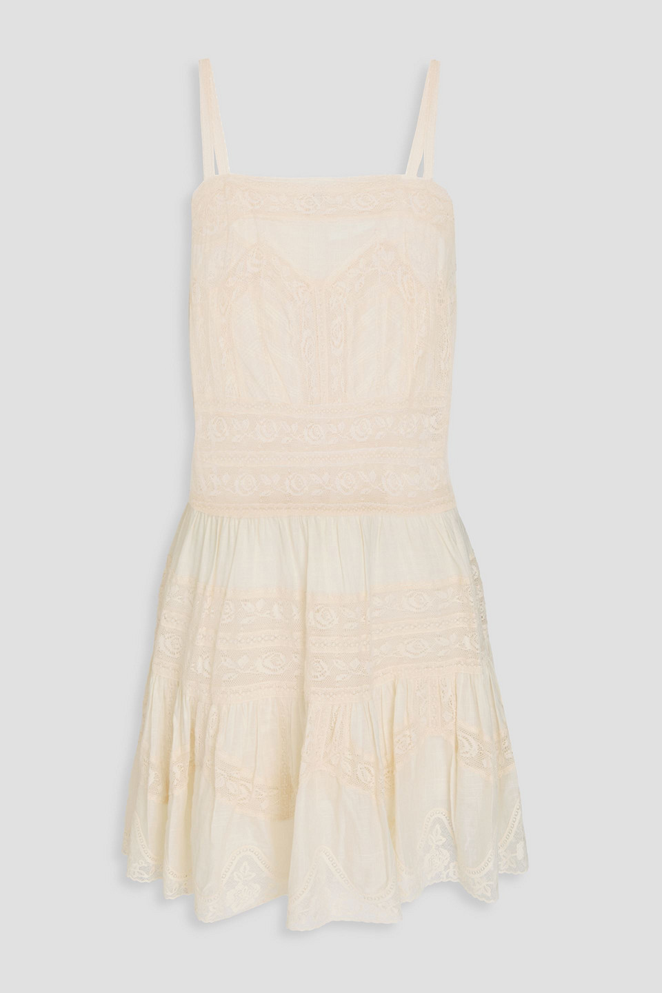 Zimmermann Crocheted Lace-paneled Cotton-voile Mini Dress In Cream
