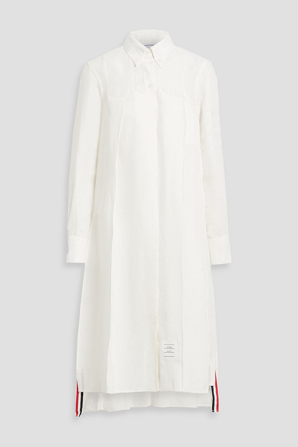 Thom Browne Pleated Linen Midi Shirt Dress In White