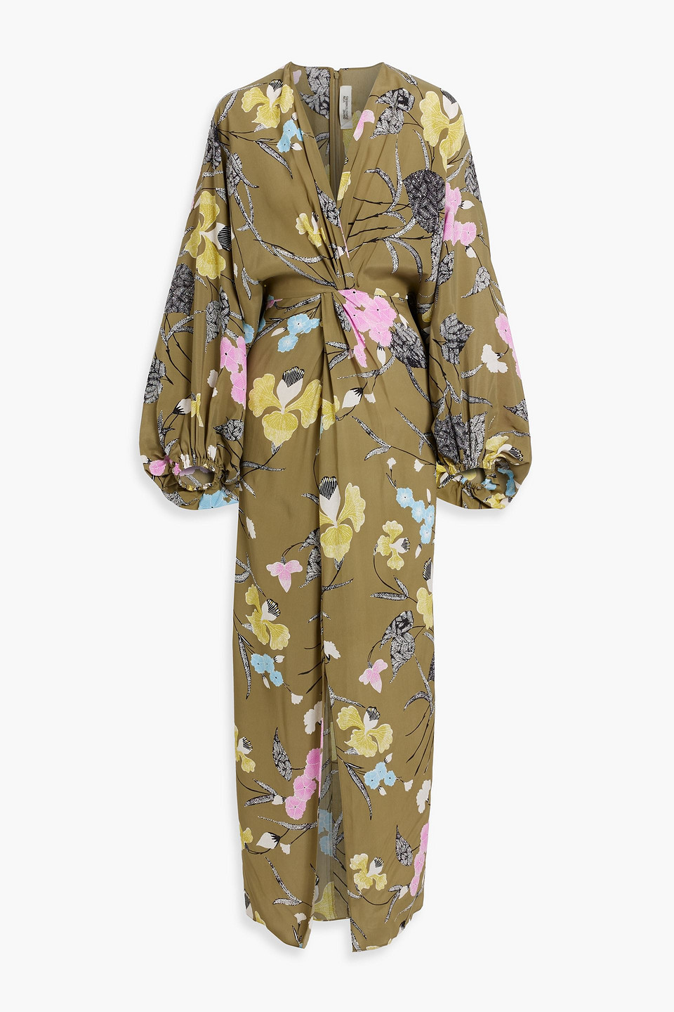 Kason twisted floral-print crepe de chine maxi dress