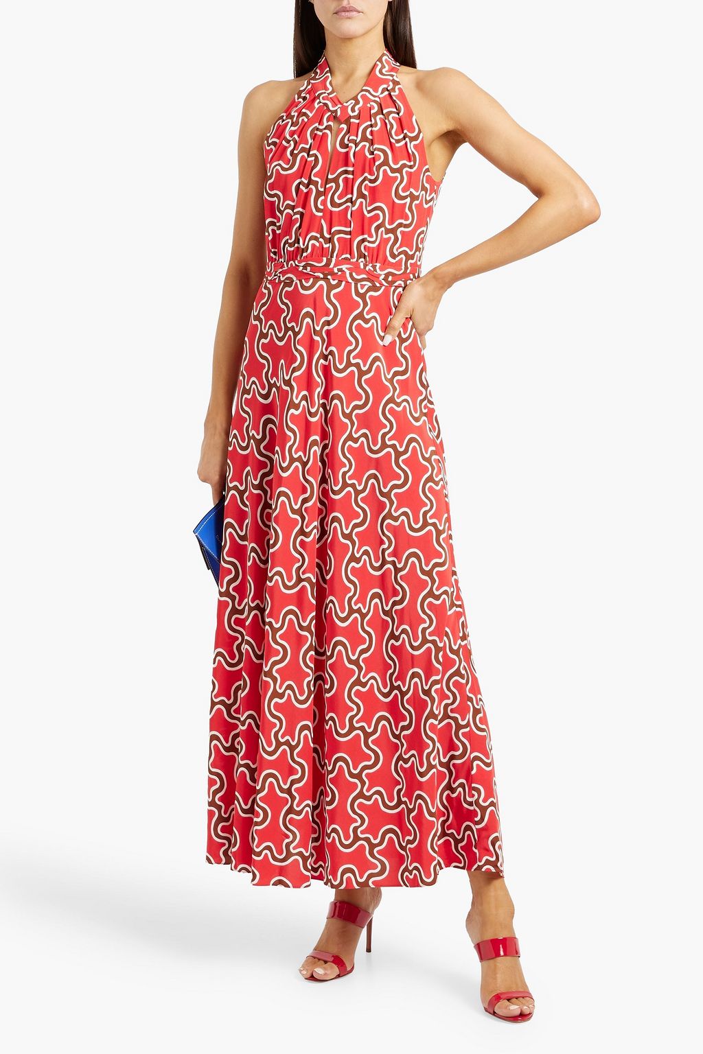 DIANE VON FURSTENBERG 컷아웃 디테일 프린트 크레이프 드 신 맥시 드레스