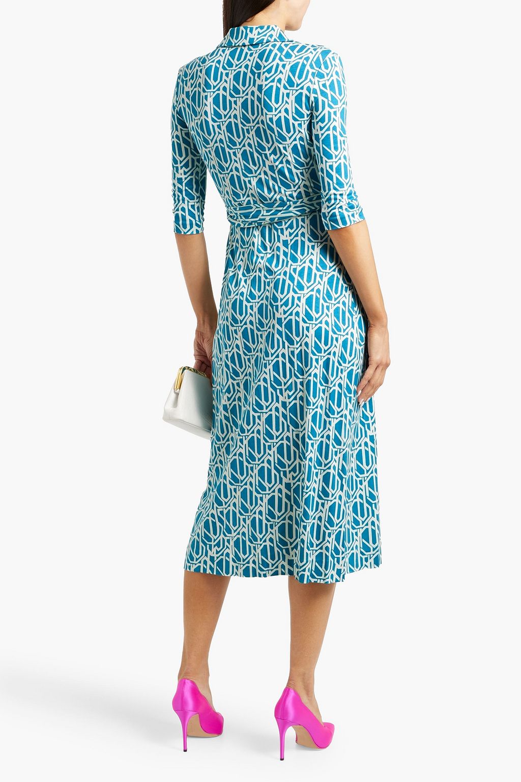 DIANE VON FURSTENBERG シルクジャージー ミディラップドレス プリント入り