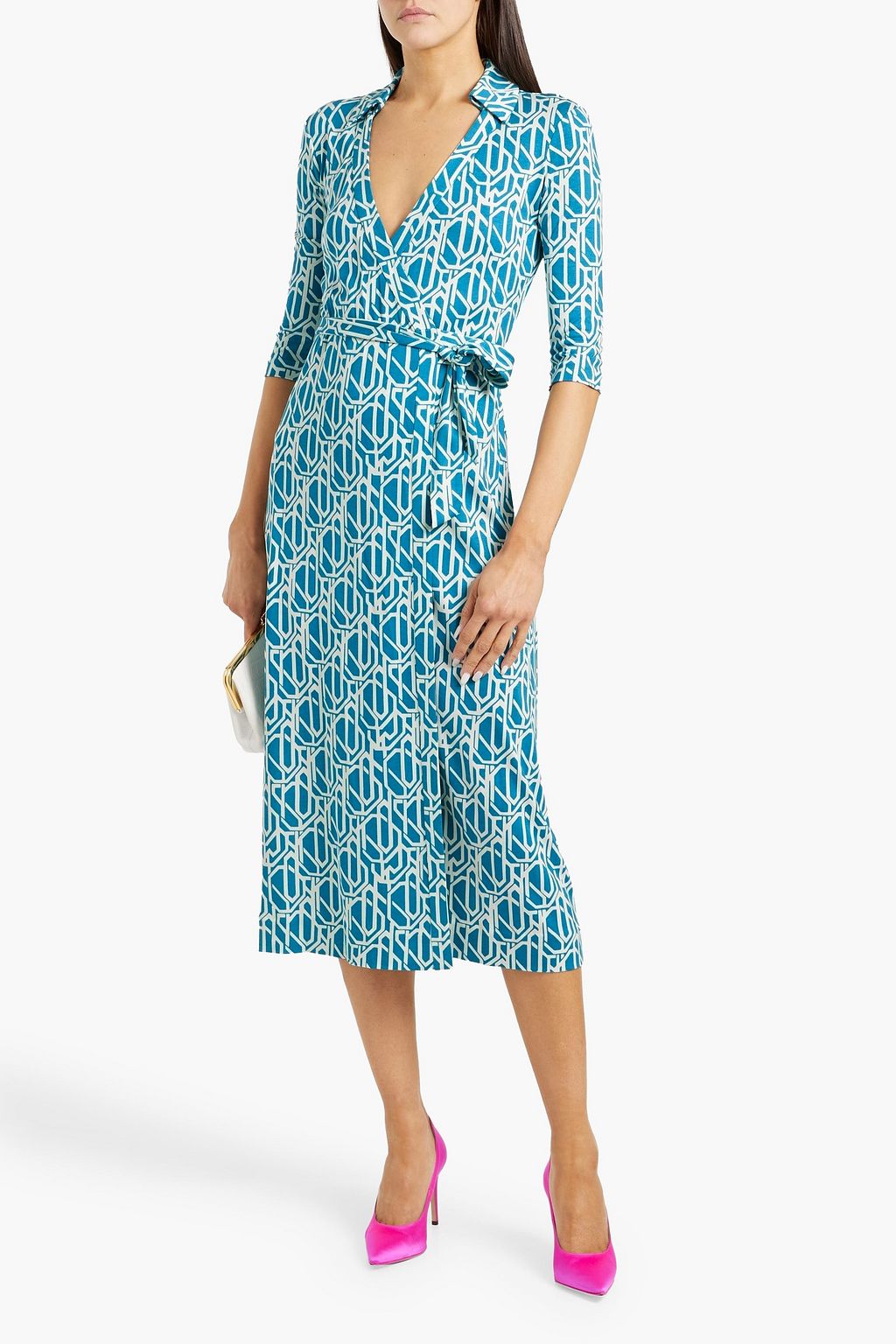 DIANE VON FURSTENBERG シルクジャージー ミディラップドレス プリント入り