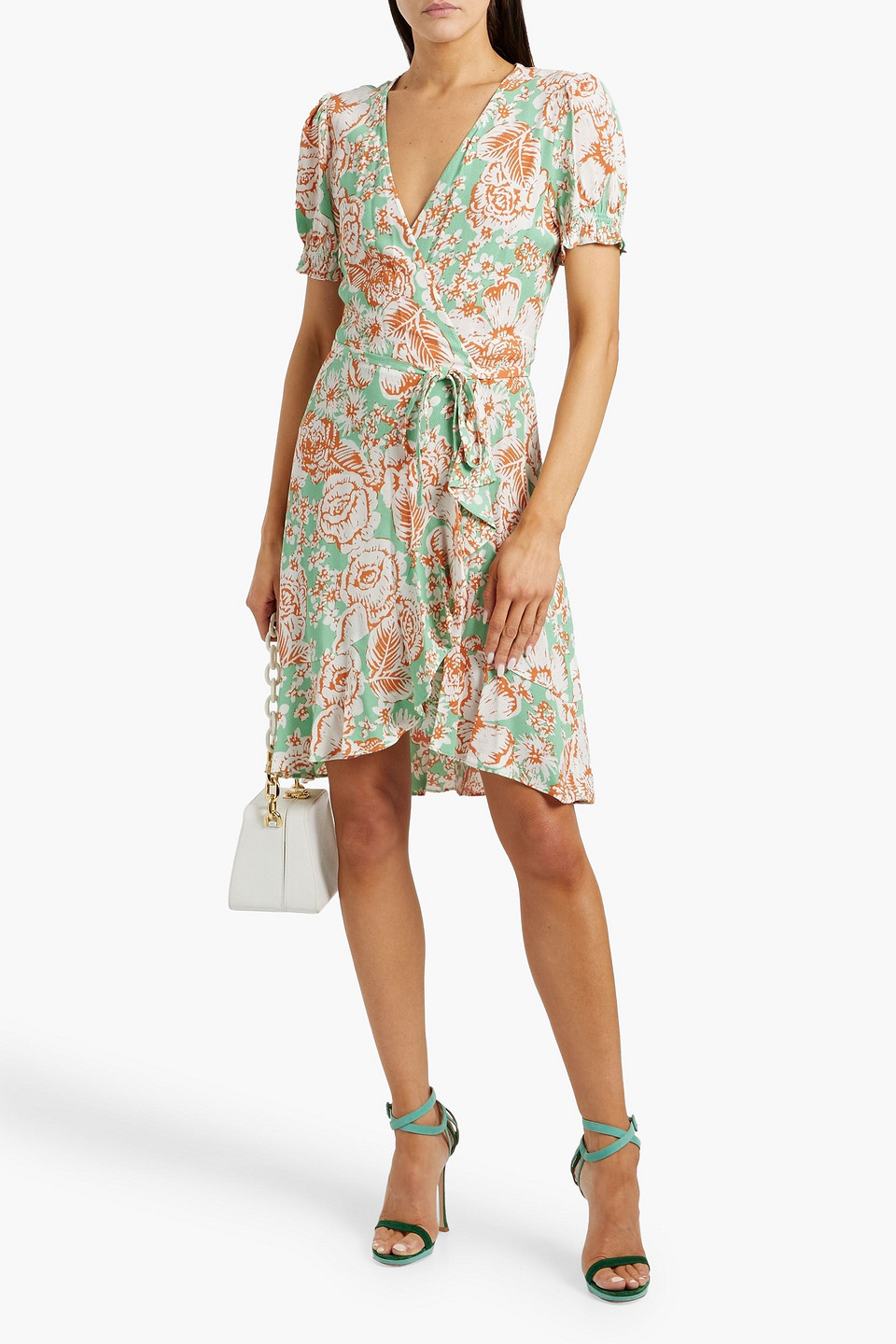 Diane Von Furstenberg Emilia Floral-print Crepe Mini Wrap Dress