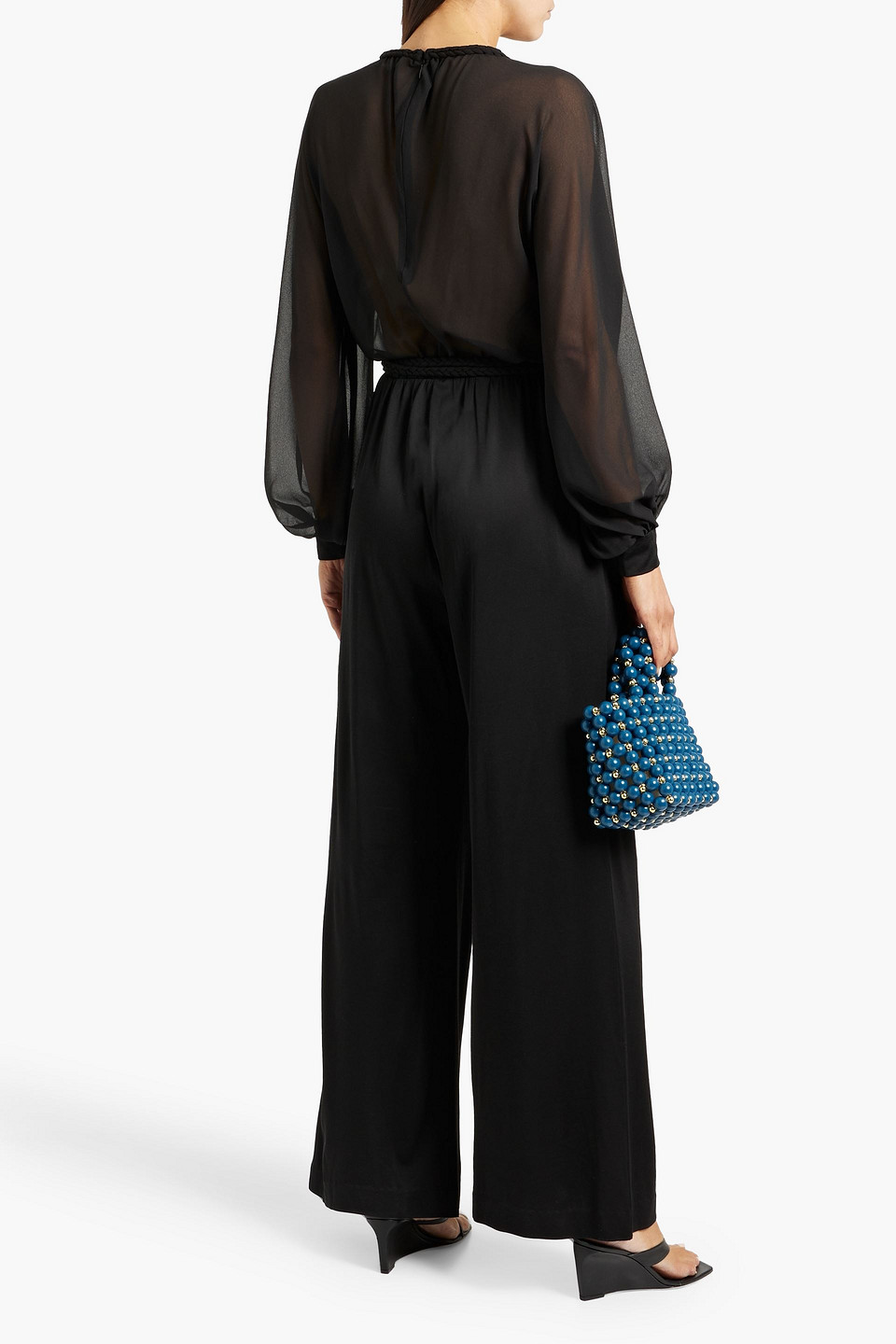 Diane Von Furstenberg Ophelia Chiffon And Jersey Wide-leg Jumpsuit In Black