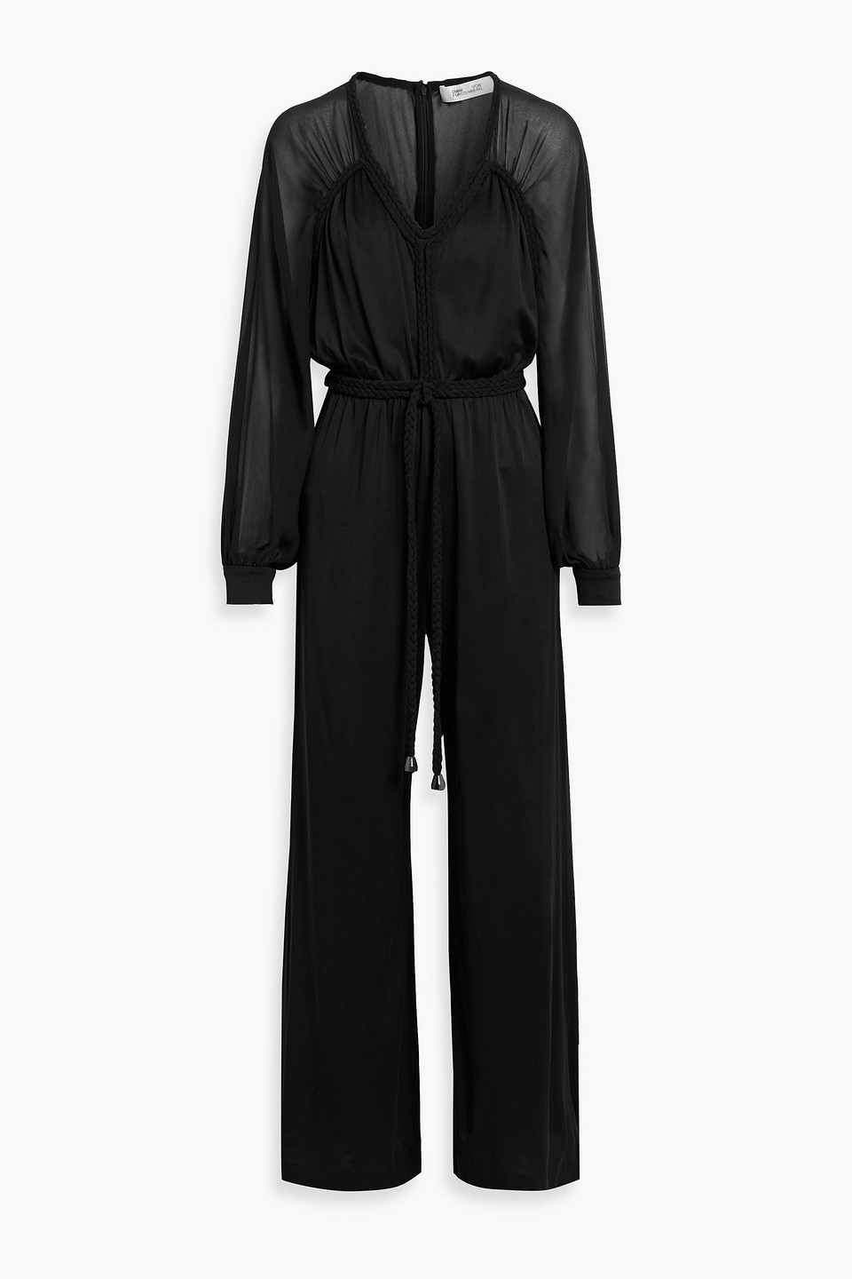 Diane Von Furstenberg Ophelia Chiffon And Jersey Wide-leg Jumpsuit In Black
