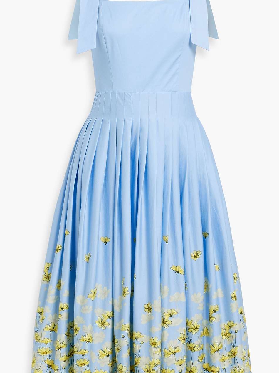 pleated floral-print cotton-poplin midi dress