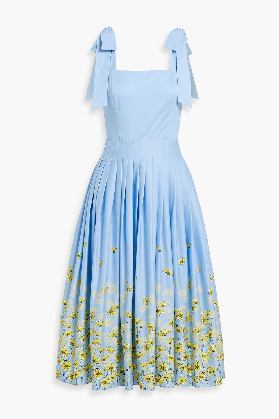 Pleated floral-print cotton-poplin midi dress