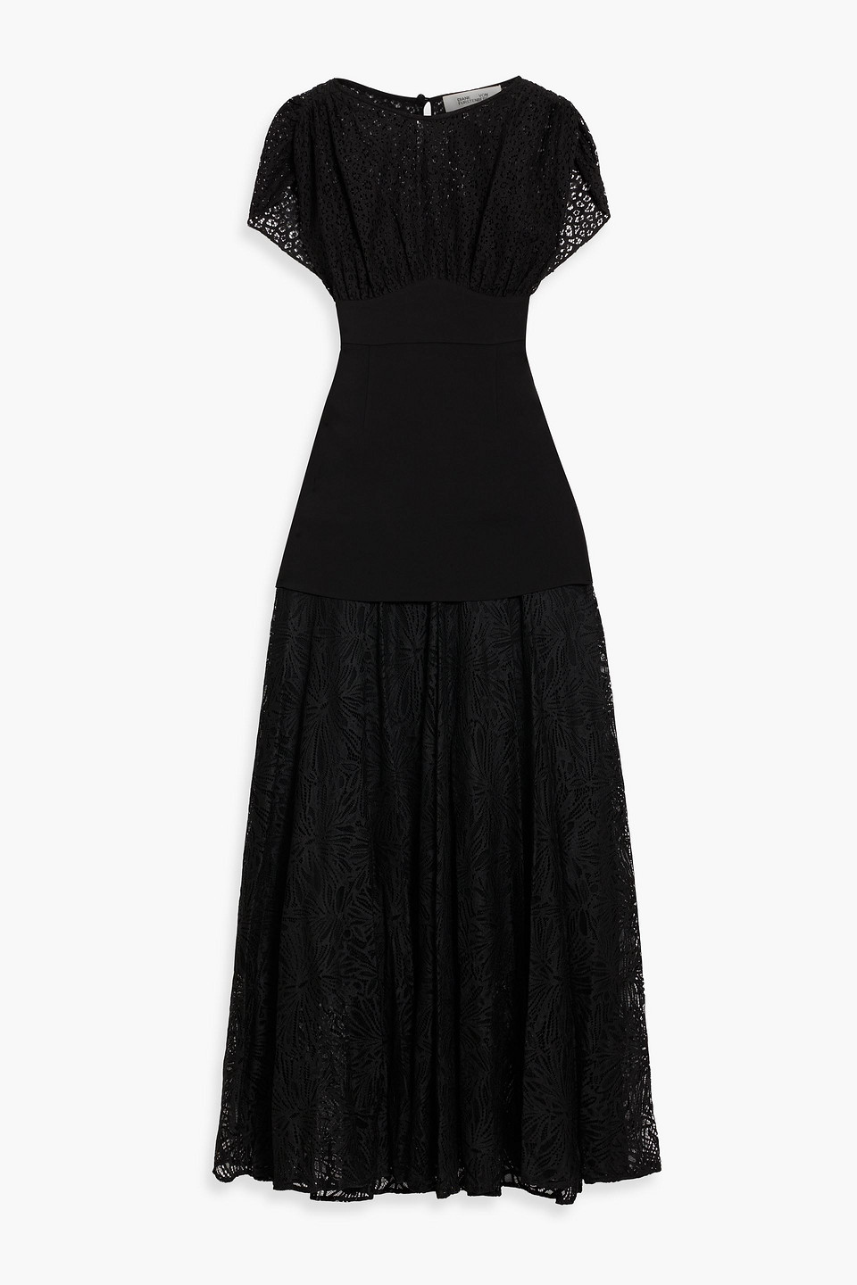 Leslie crepe-paneled lace maxi dress