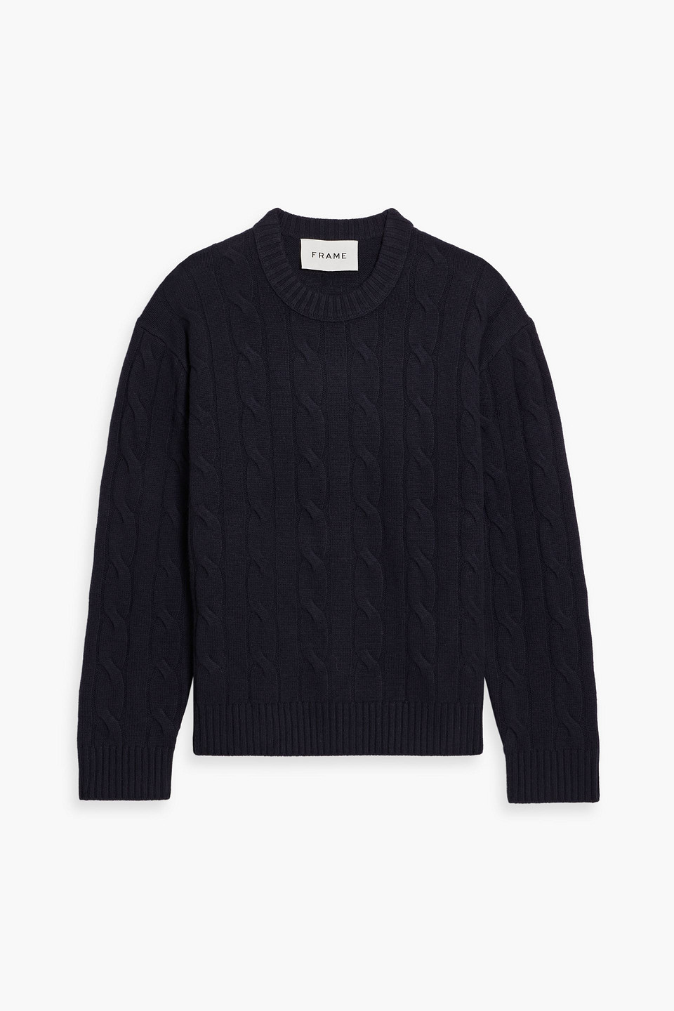 Frame Cable Knit Crewneck Cashmere Sweater In Blue