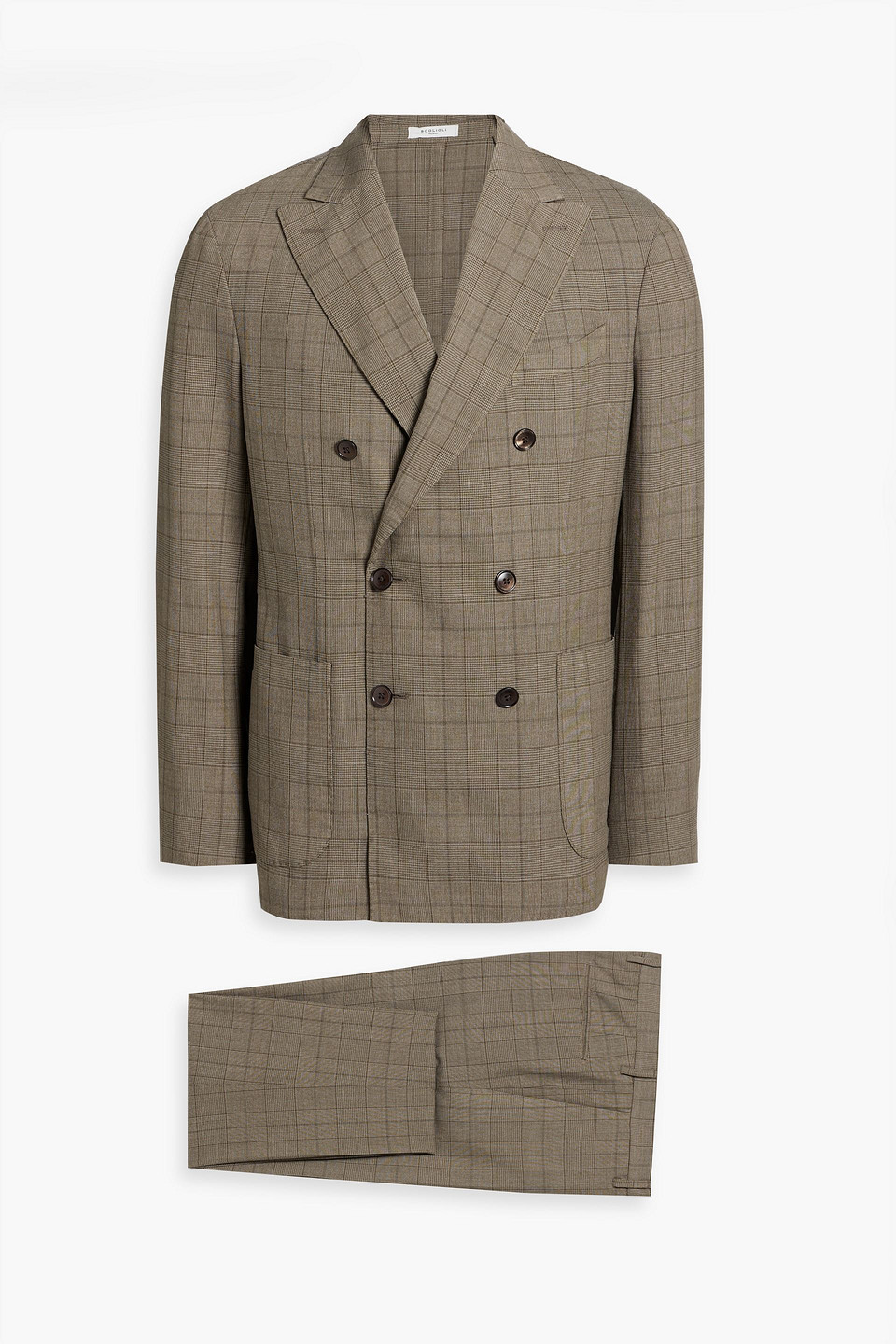 Boglioli Double-breasted Prince Of Wales Checked Wool-blend Suit In Brown