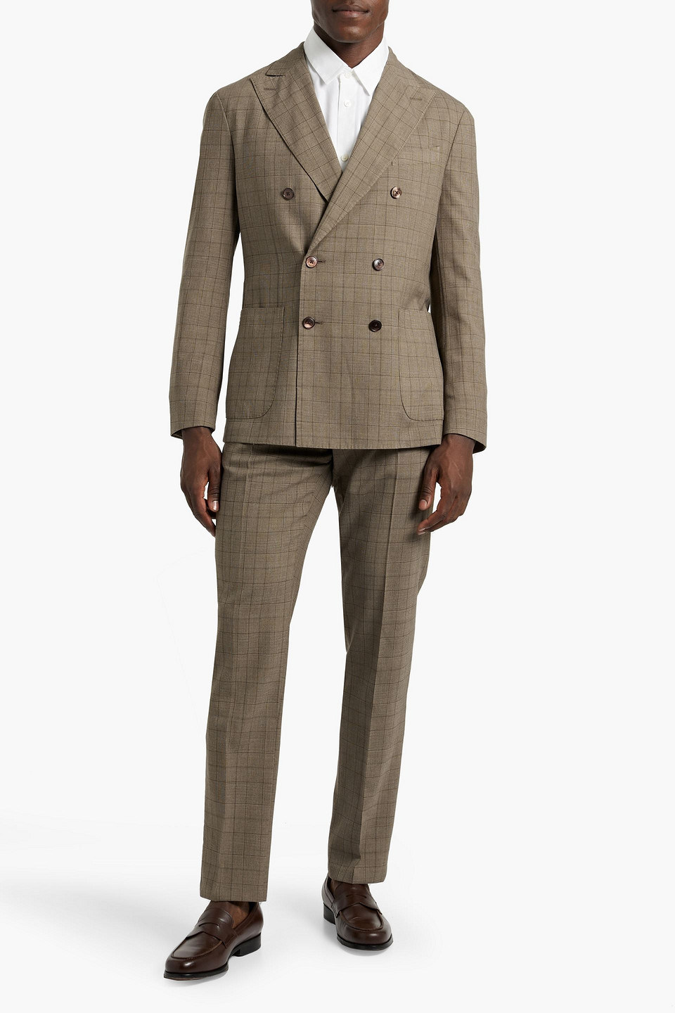 Boglioli Double-breasted Prince Of Wales Checked Wool-blend Suit In Brown