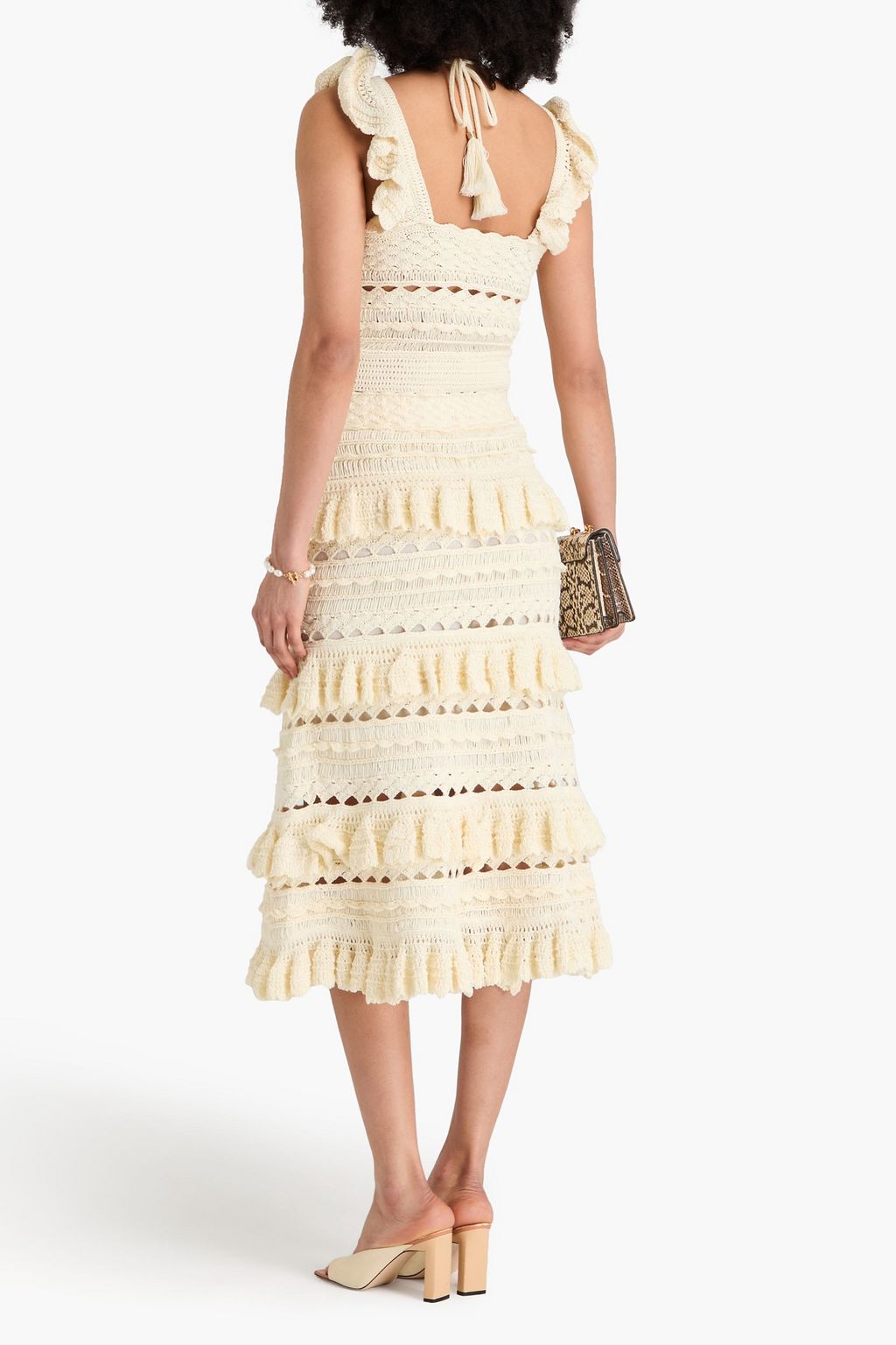 ZIMMERMANN Ruffled crocheted cotton midi skirt