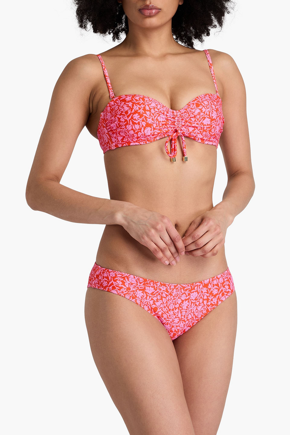  Heidi Klein - Gerafftes Bandeau-bikini-oberteil Aus Stretch-piqué Mit Bügel Und Floralem Print - Orange - L 