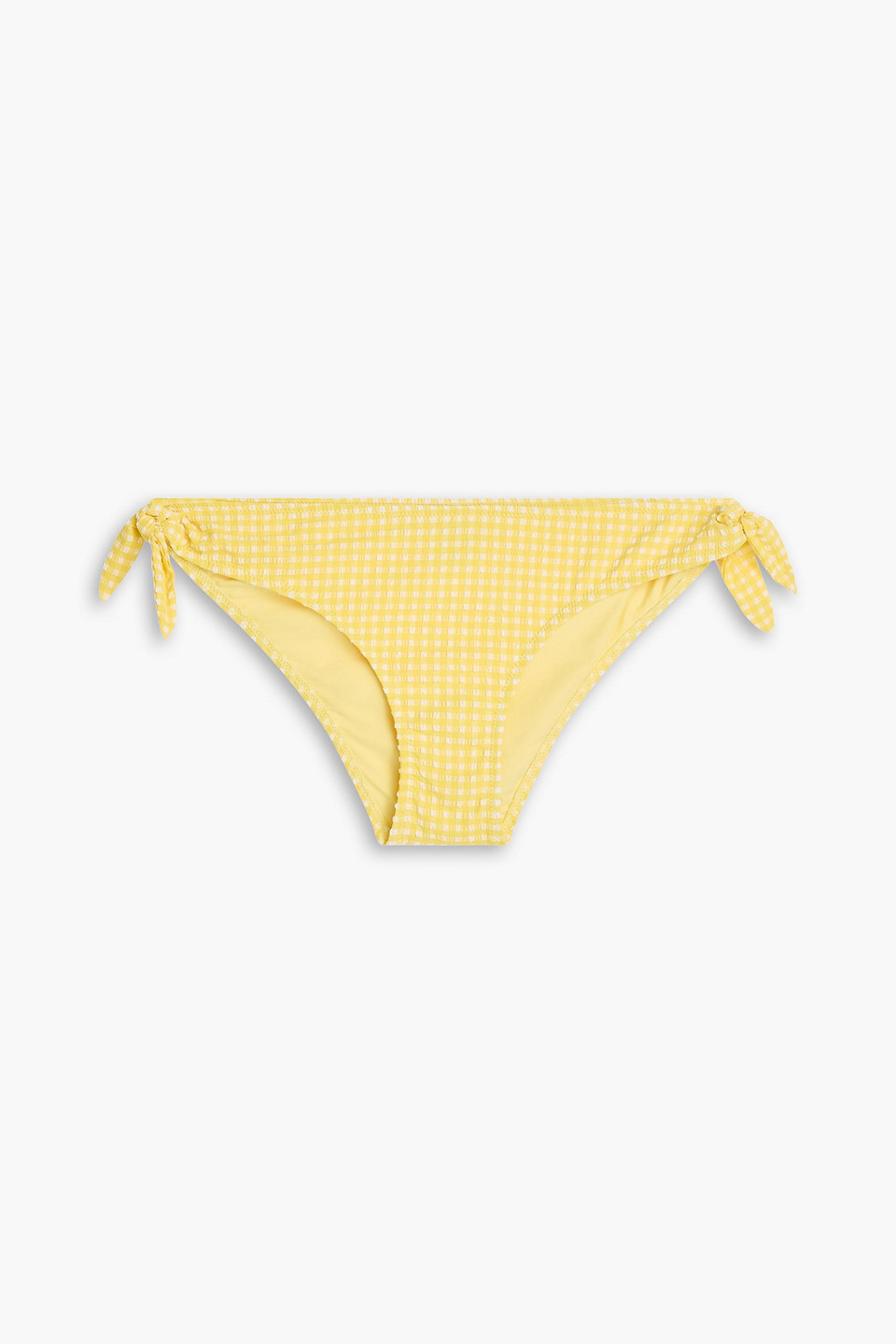 Heidi Klein Gingham Stretch-seersucker Low-rise Bikini Briefs In Yellow