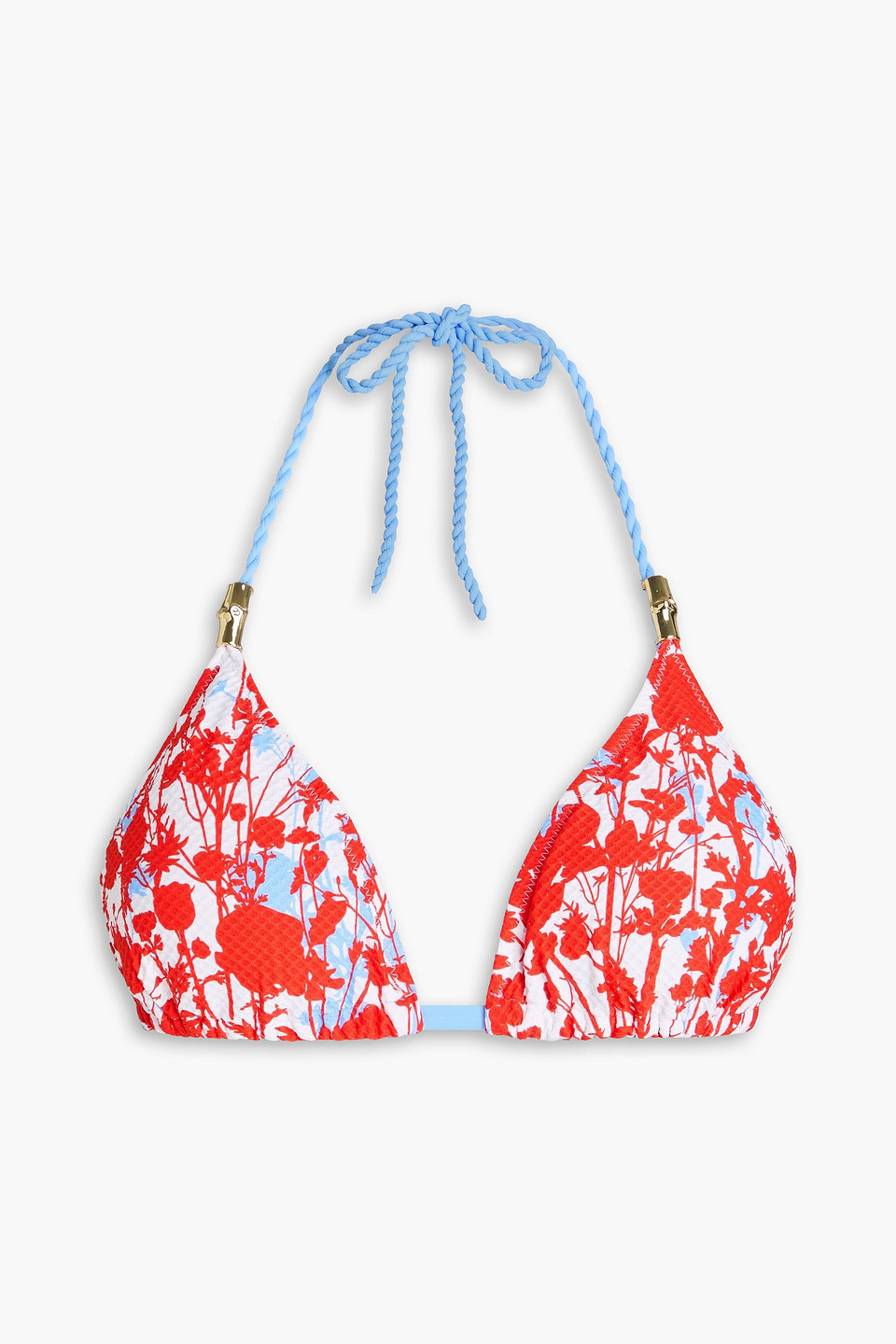 Heidi Klein Floral-print Stretch-piquè Triangle Bikini Top In Tomato Red
