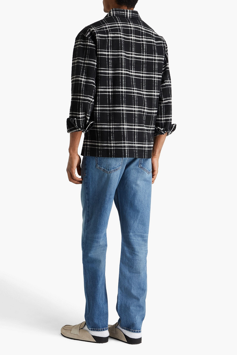 Frame Checked Cotton-flannel Overshirt In Black