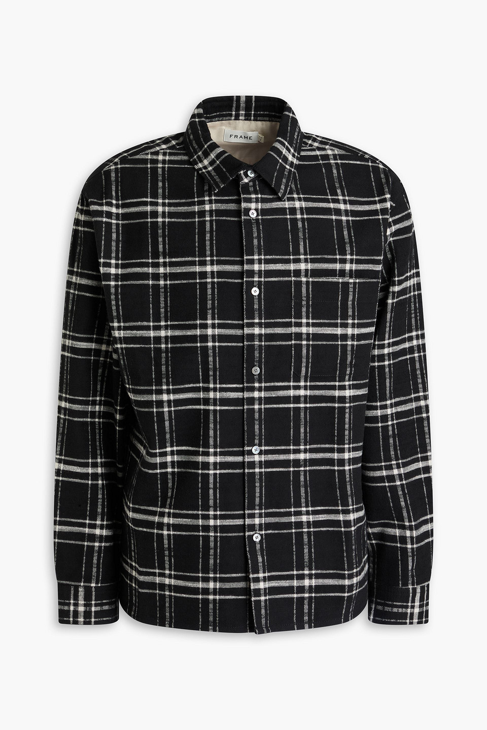 Frame Checked Cotton-flannel Overshirt In Black