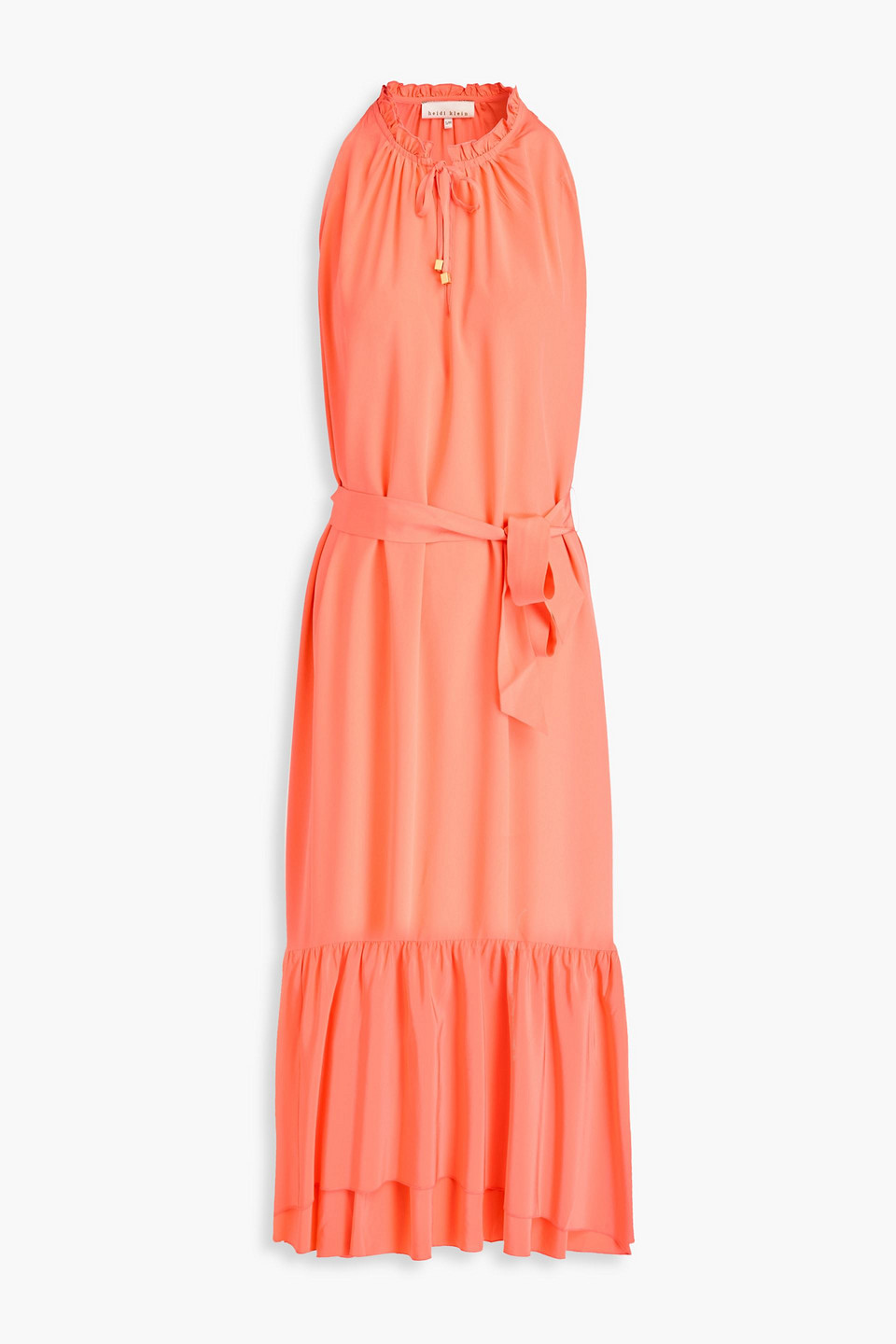 Heidi Klein Ruffled Silk Crepe De Chine Midi Dress In Coral