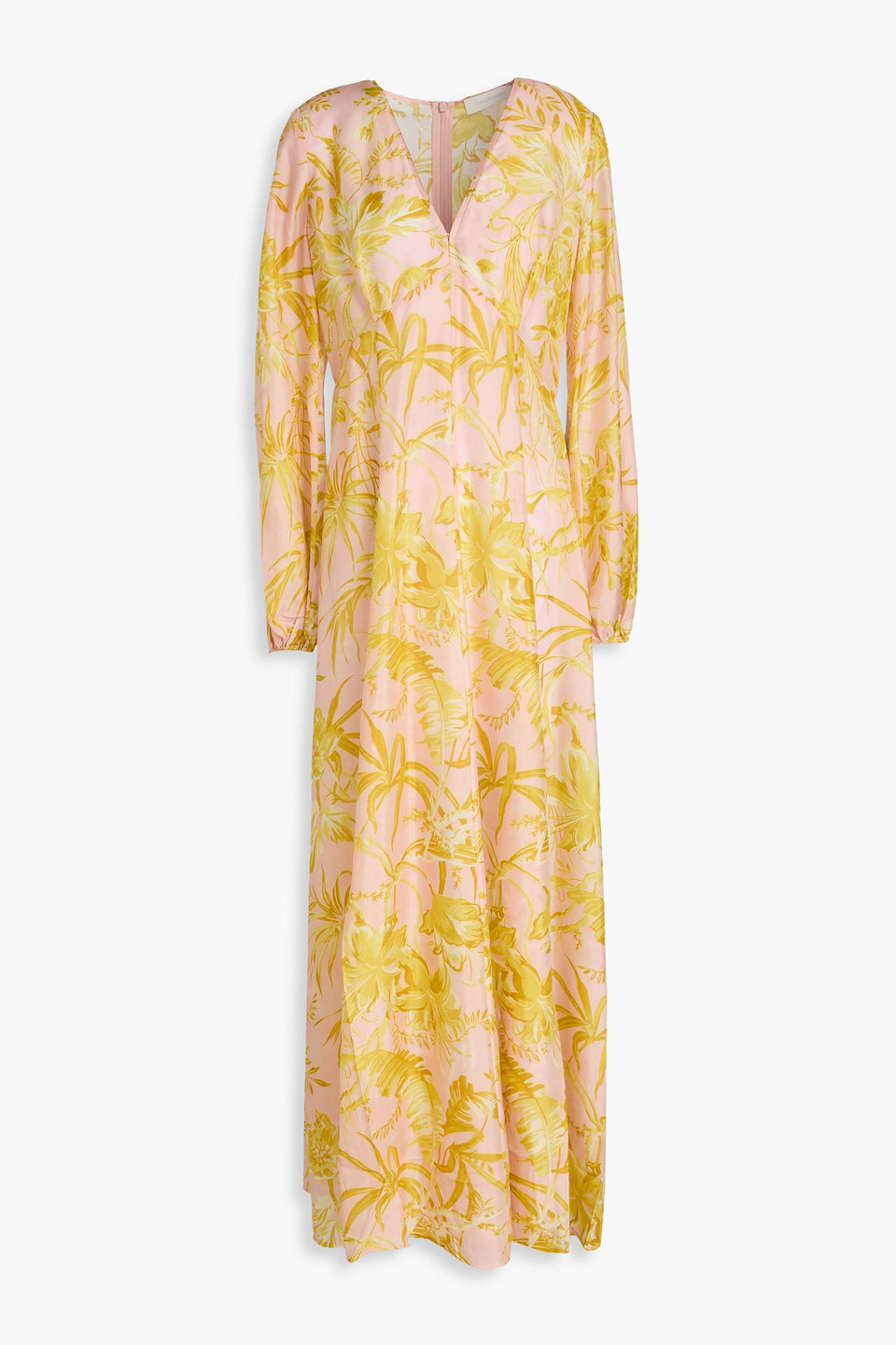 Zimmermann Golden Tropical Floral Long Sleeve Silk Maxi Dress In Pink |  ModeSens