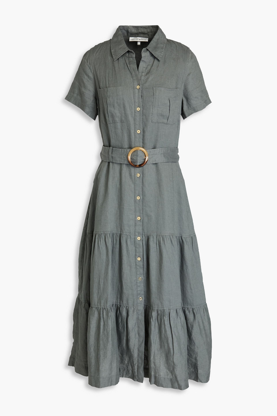 Heidi Klein Lake Maggiore Belted Tiered Linen Midi Shirt Dress In Dark Grey