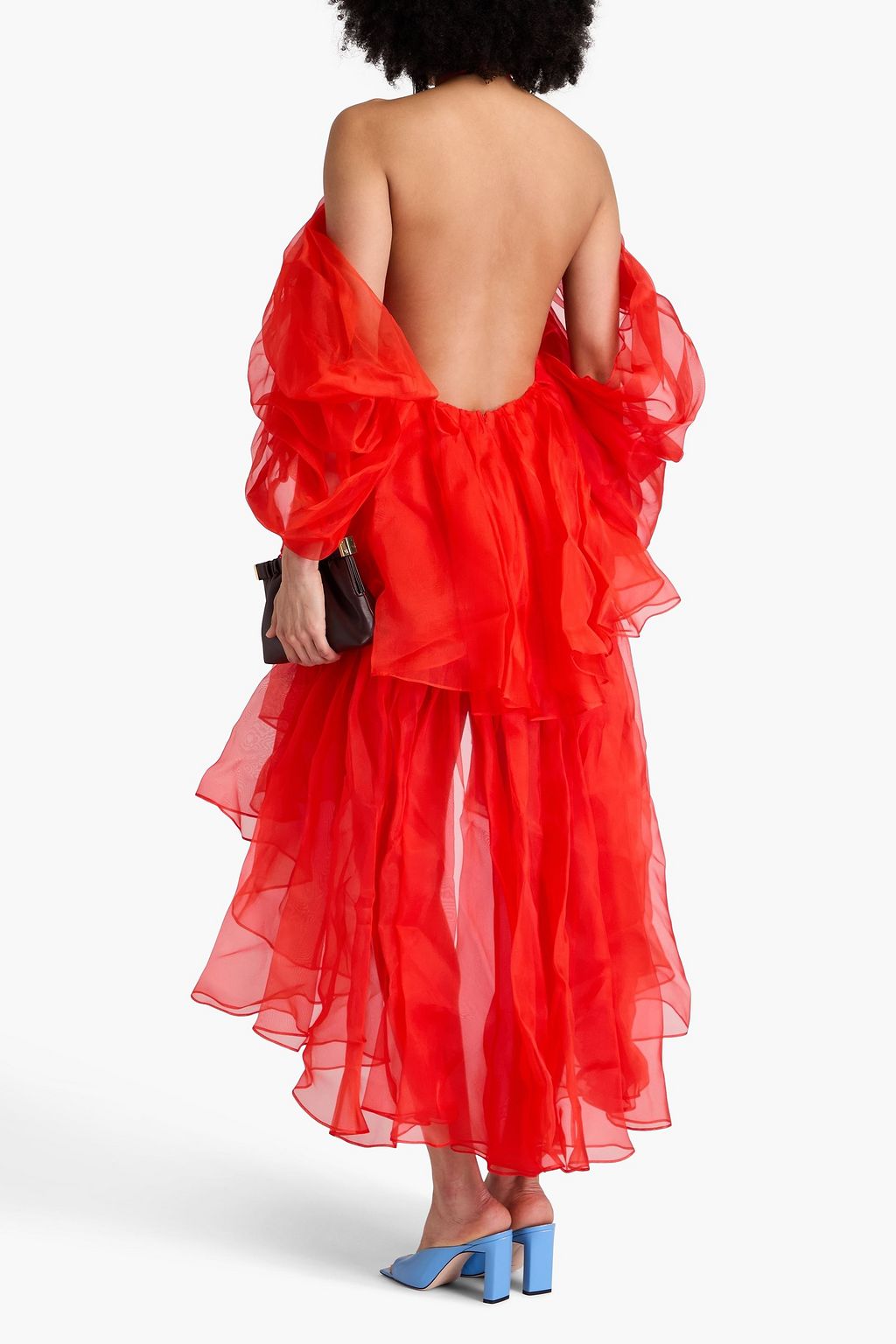 ZIMMERMANN Cold-shoulder open-back ruffled silk-organza halterneck midi dress