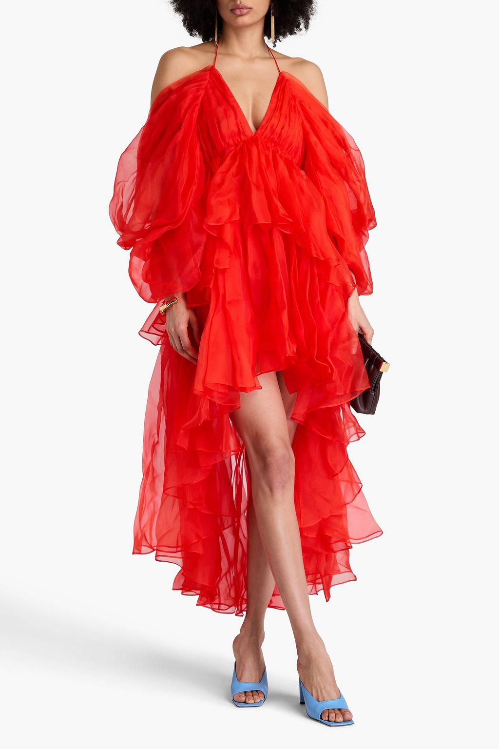 ZIMMERMANN Cold-shoulder open-back ruffled silk-organza halterneck midi dress