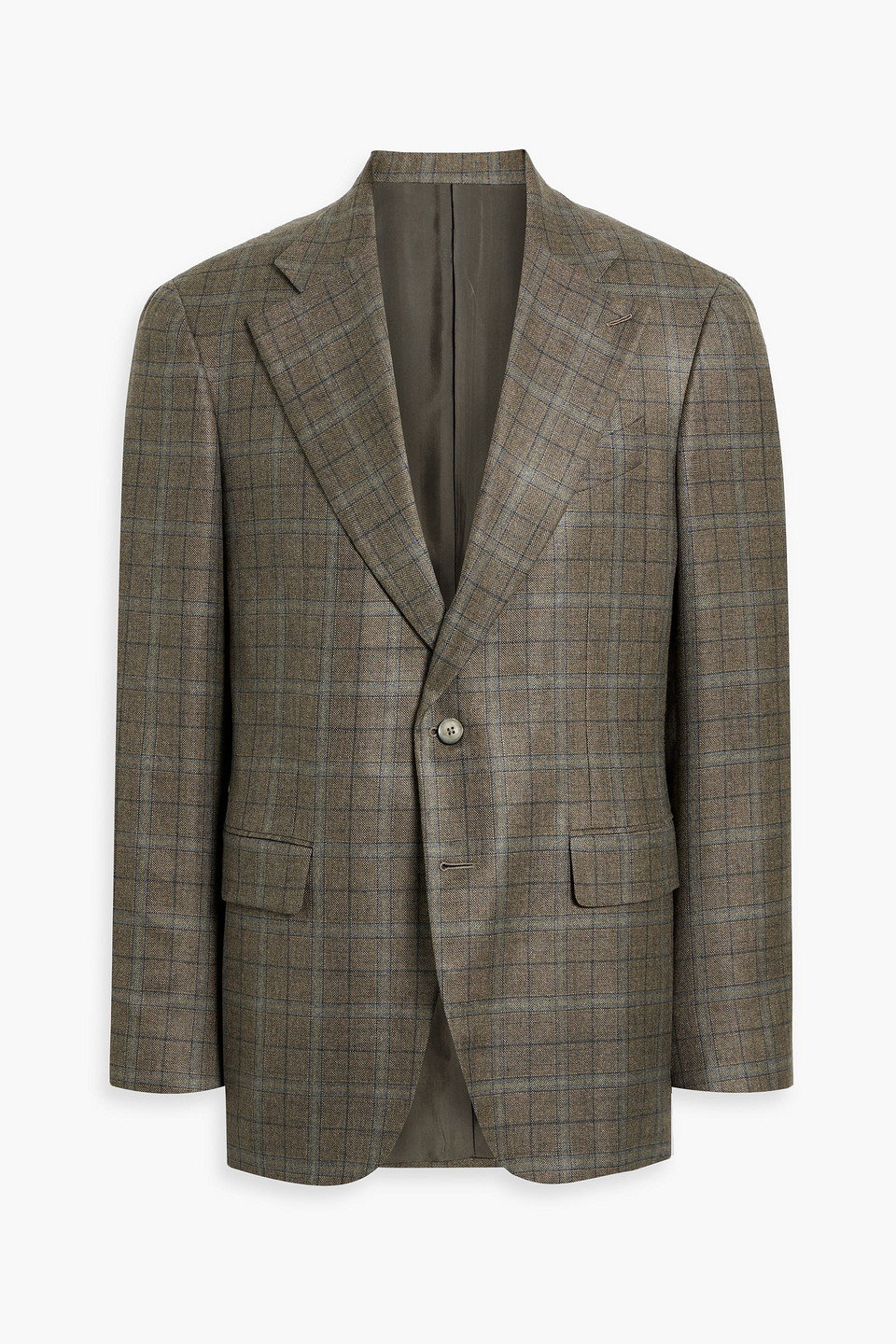 Canali Prince Of Wales Checked Silk And Cashmere-blend Blazer In Green