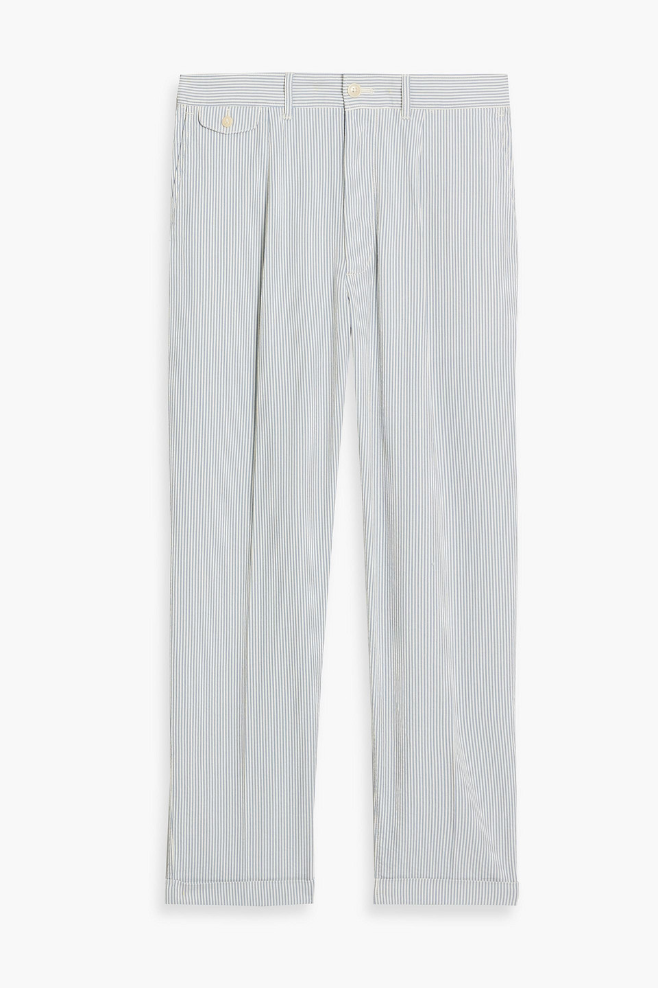 Alex Mill Pleated Striped Cotton-seersucker Trousers In Light Blue
