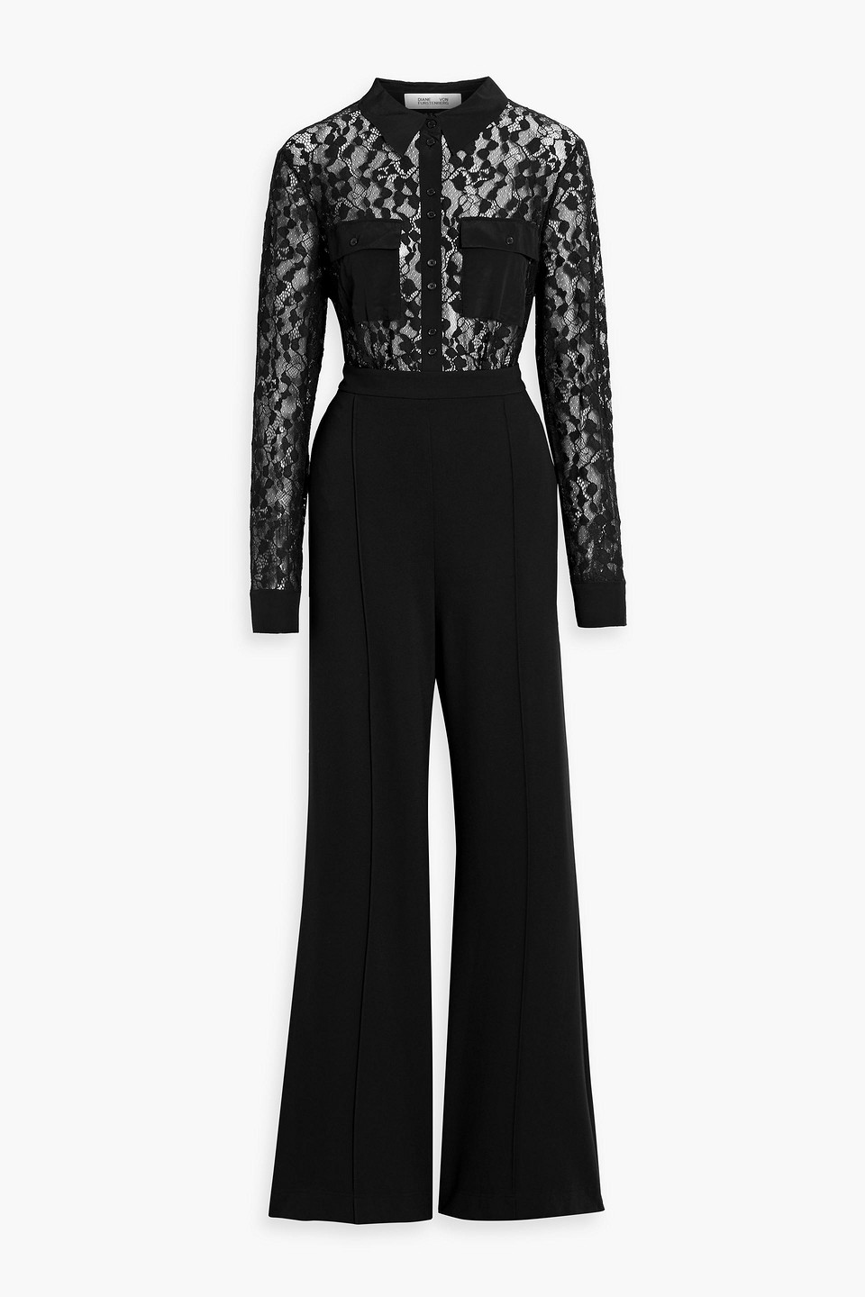 Diane Von Furstenberg Maura Crepe And Lace Wide-leg Jumpsuit In Black