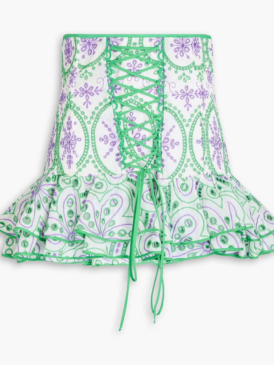 lucrecia lace-up broderie anglaise cotton-blend mini skirt