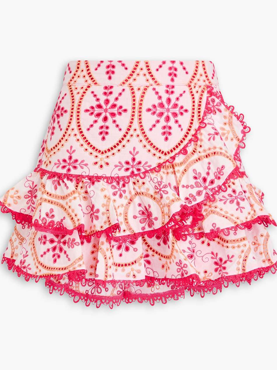 lynx ruffled broderie anglaise cotton-blend mini skirt