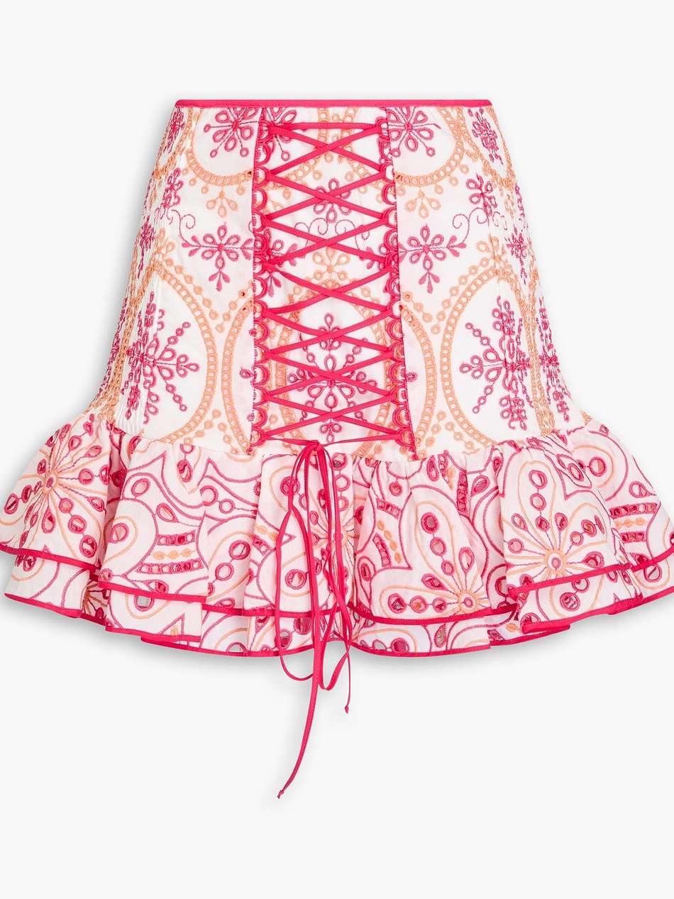 lucrecia lace-up broderie anglaise cotton-blend mini skirt