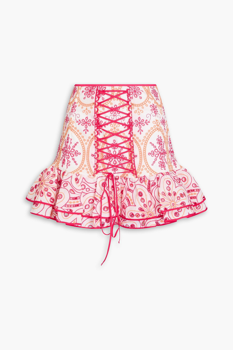 Charo Ruiz Lucrecia Lace-up Broderie Anglaise Cotton-blend Mini Skirt In Fuchsia