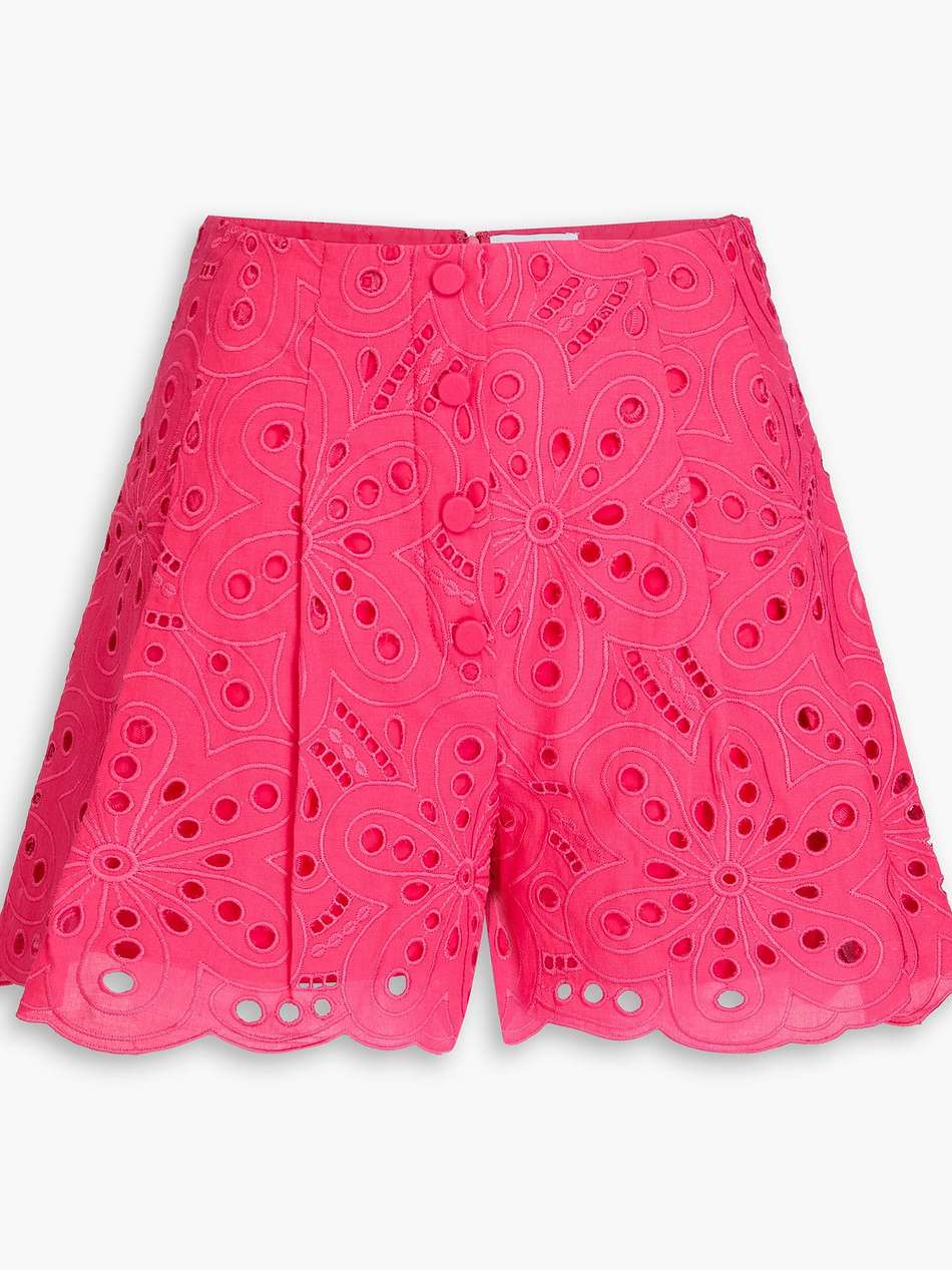 gabrielle pleated broderie anglaise cotton-blend shorts
