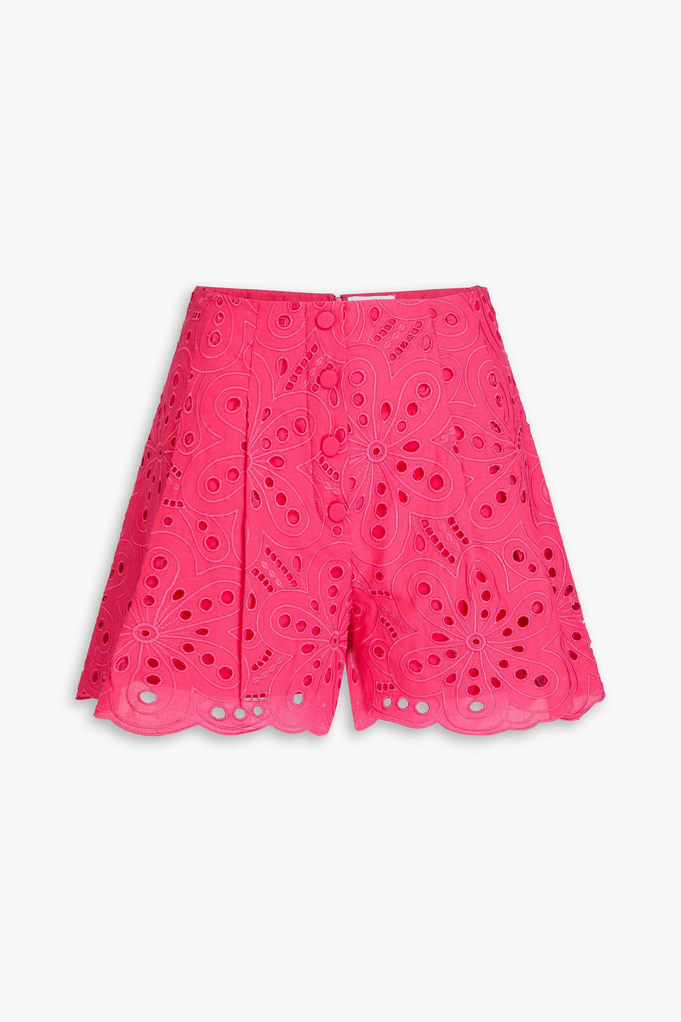 Charo Ruiz Gabrielle Pleated Broderie Anglaise Cotton-blend Shorts In Fuchsia