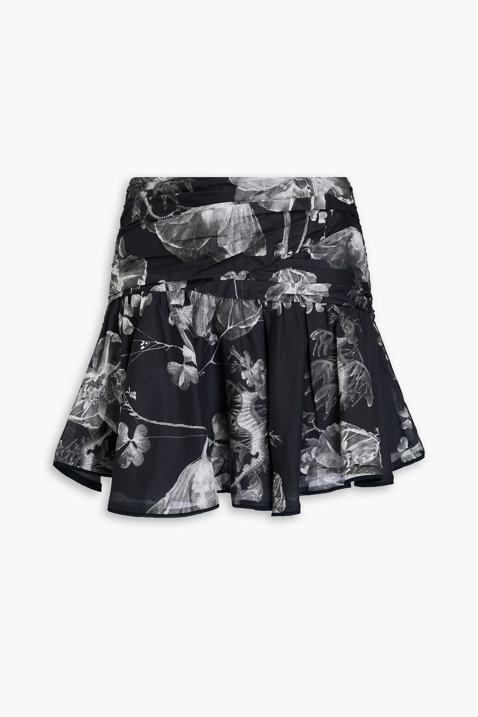 Charo Ruiz Ligey Ruffled Floral-print Cotton-blend Voile Mini Skirt In Black