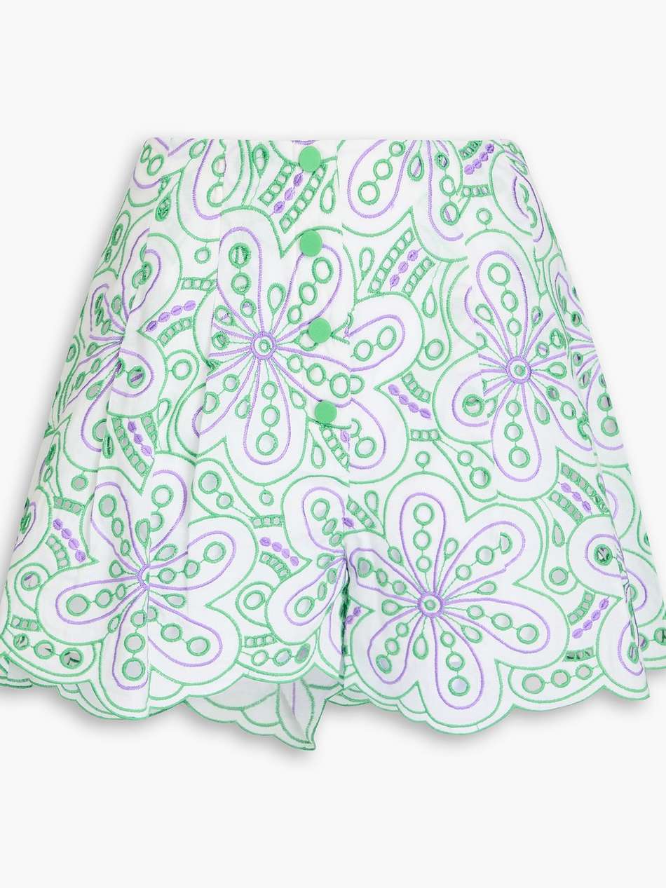 gabrielle pleated broderie anglaise cotton-blend shorts