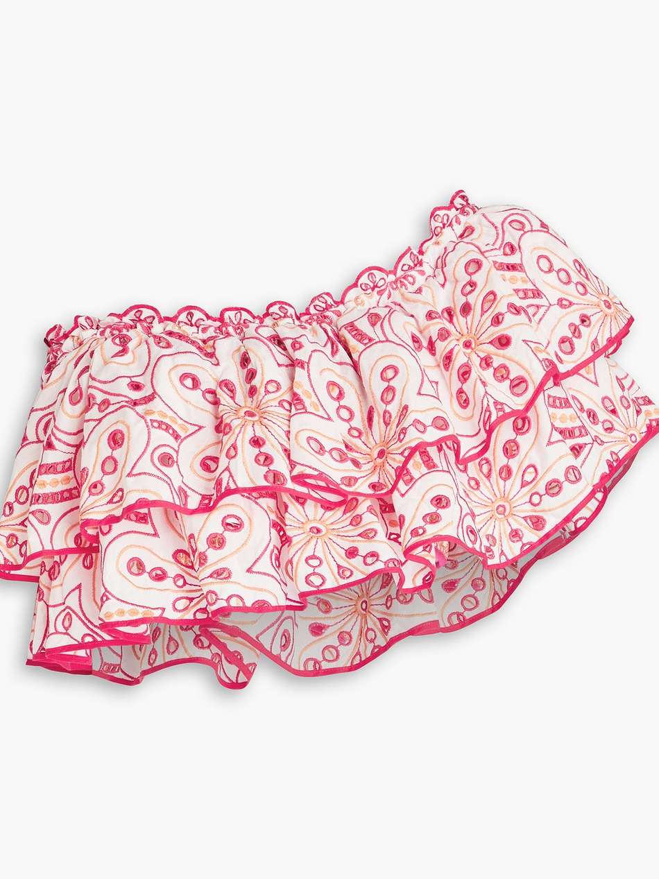 flamingo cropped one-shoulder ruffled broderie anglaise cotton-blend top